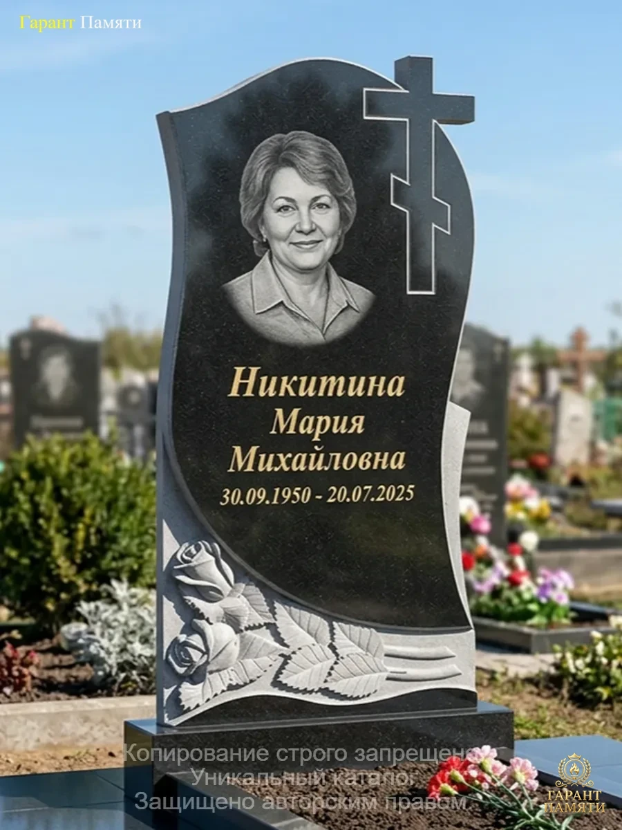 Памятник из гранита Розы с крестом 184